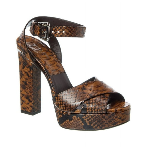 Michael Kors Cannon Runway Python-Embossed Leather Platform Sandal, 35, Brown
