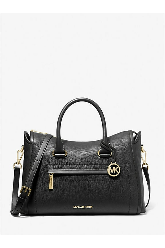 Carine Large Pebbled Leather Satchel-Black