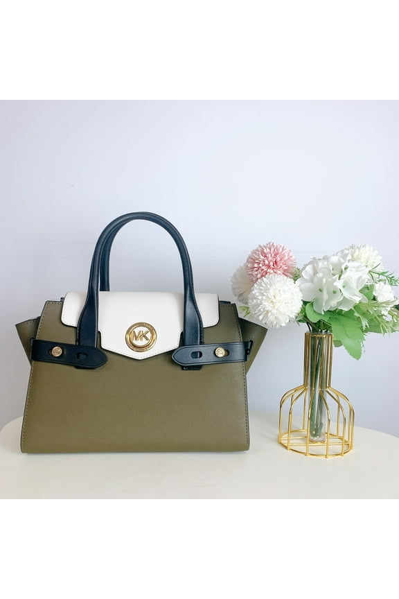 Carmen 30S0GNMS5L Small Flap Belted Leather Satchel In Olive Green