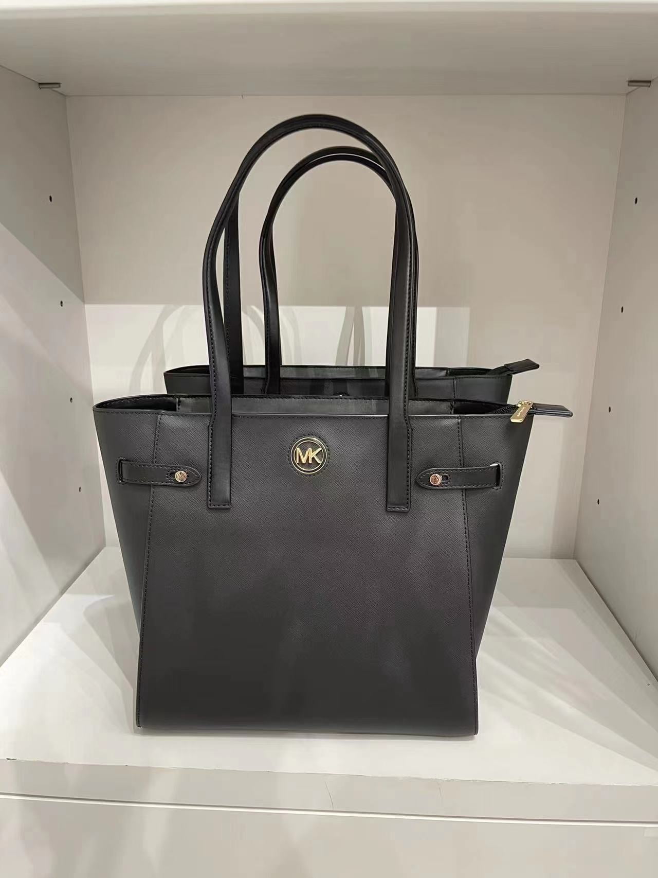 Michael Kors Carmen Large Black Saffiano Leather North South Tote Handbag