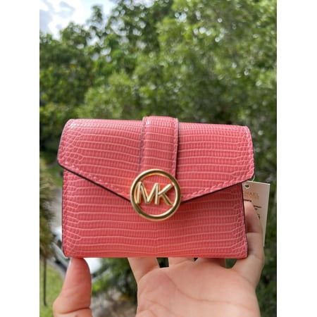 Michael Kors Carmen Medium Flap Bifold Wallet Grapefruit Embossed Faux Leather