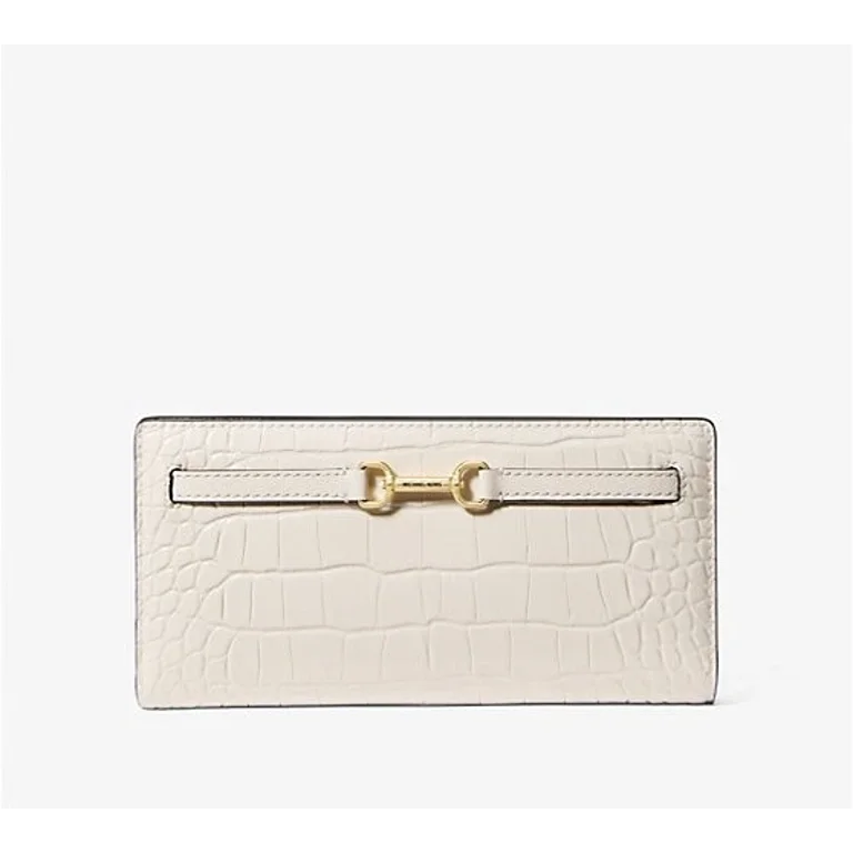 Michael Kors Carson Large Crocodile Embossed Wallet Light Cream