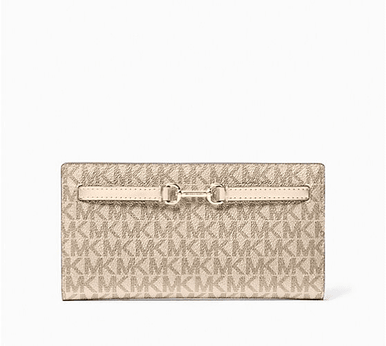 マカロンナ@ Michael Kors Carson Large Metallic MK Logo Zip Pocket Snap Wallet