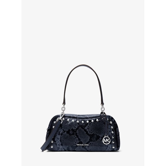 Michael Kors Cecily Small Studded Snake Embossed Shoulder Bag - Navy