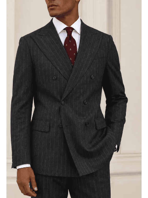 Charcoal Striped Classic Fit Double breasted Blazer 46S