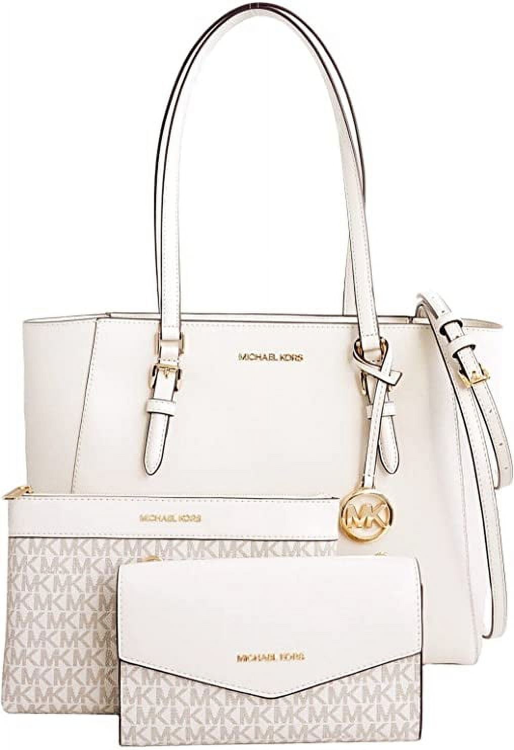 MICHAEL KORS ☜UNBOXING☞ CHARLOTTE LARGE LOGO AND LEATHER TOP-ZIP TOTE BAG /  VANILLA 