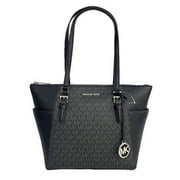 Michael Kors Charlotte Large Logo and Leather Top-Zip Tote Bag Black