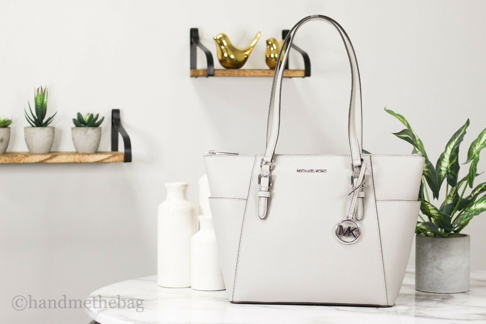 Michael Kors Charlotte Bag Tote Handbag, Large - Pearl Grey