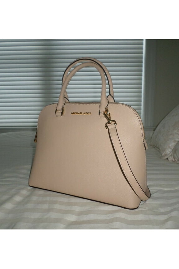 Cindy Dome Large Saffiano Satchel, oleander