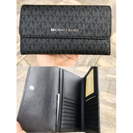 Michael Kors Classic Trifold Wallet with Snap Fastener for Male, Black Signature