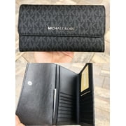 Michael Kors Classic Trifold Wallet with Snap Fastener for Male, Black Signature