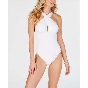 Michael Kors Convertible Ruched One-Piece Swimsuit, WHITE, 12 New with box/tags