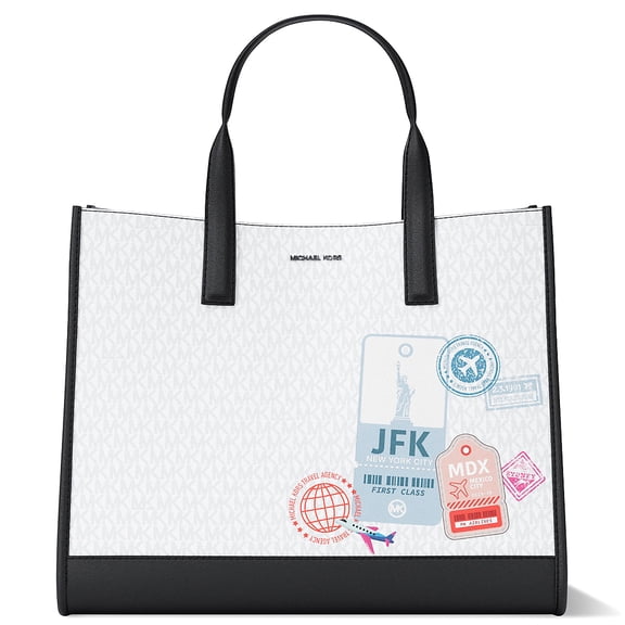 Michael Kors Cooper Extra Large Embellished Signature Logo Tote Bag (Bright White / Black)