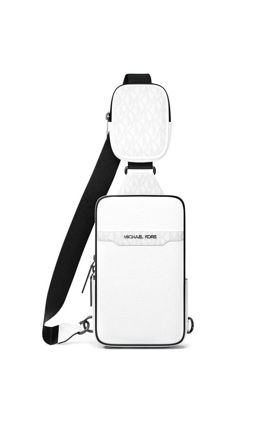 Cooper Men's Small Pebbled Leather and Signature Logo Sling Pack with Pouch (Bright White)