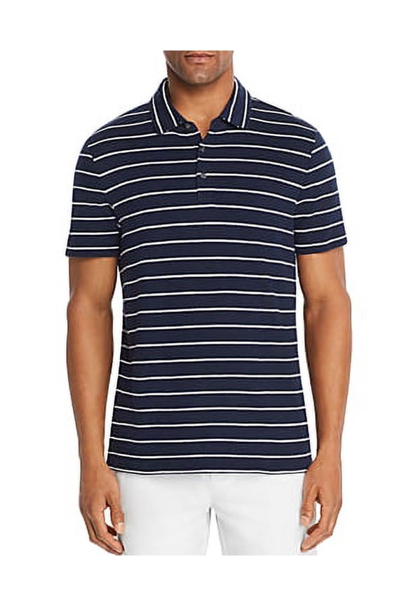 DARK BLUE Striped Slub-Knit Classic Fit Polo Shirt, US Large