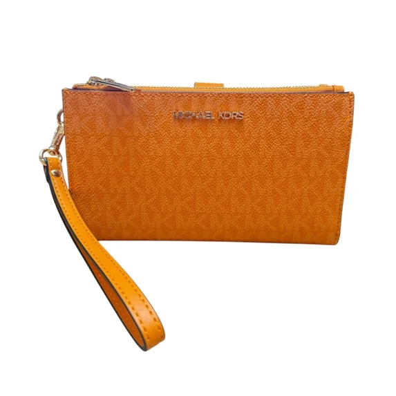 Michael Kors Double Zip Phone Wristlet Wallet Rad Orange Signature MK