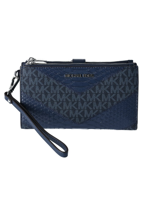 Double Zip Women's Jet Set Travel Large Wallet, Navy Python