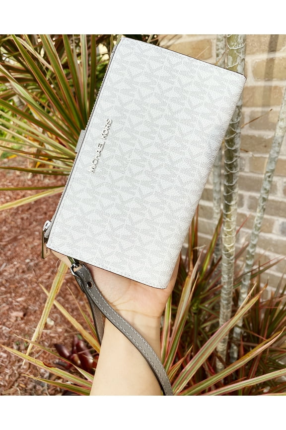 Double Zip Women's Jet Set Travel Wristlet Wallet, Bright White