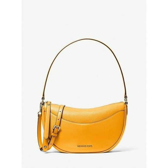 Michael Kors Dover Medium Pebbled Leather Half Moon Crossbody Bag $448 (Golden Rod/Gold Tone)