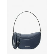 MICHAEL KORS Dover Medium Pebbled Leather Half Moon Crossbody Bag $448 (Navy/Silver Tone)