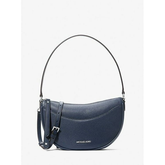 Michael Kors Dover Medium Pebbled Leather Half Moon Crossbody Bag $448 (Navy/Silver Tone)