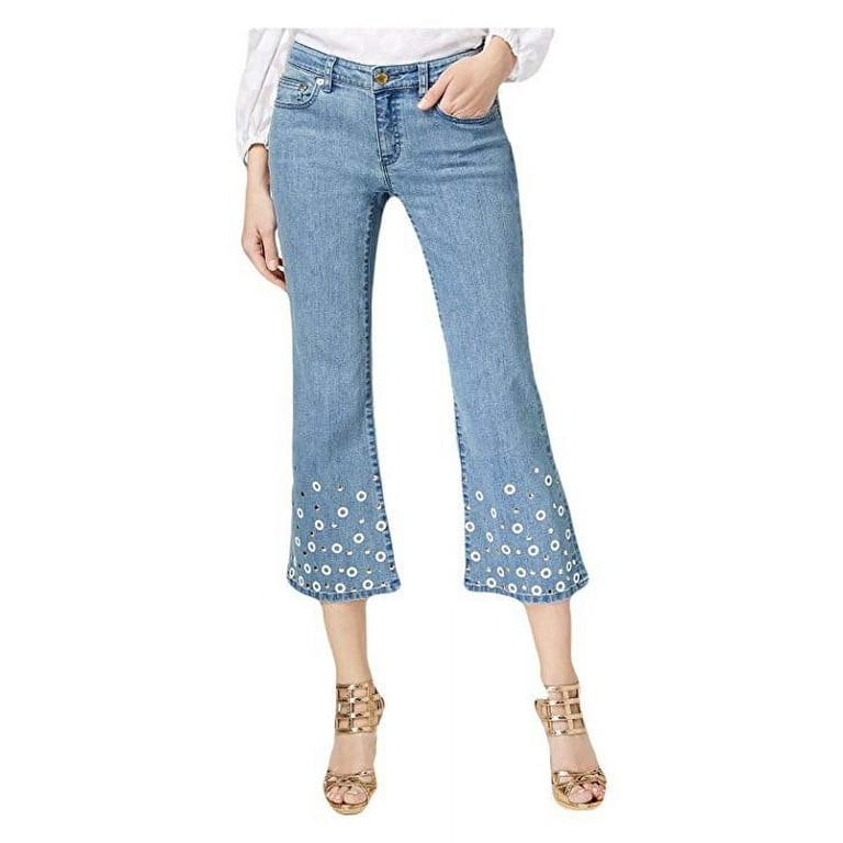 Michael Kors Embellished Izzy Cropped Flare Leg Jeans Light Vintage Wash 16