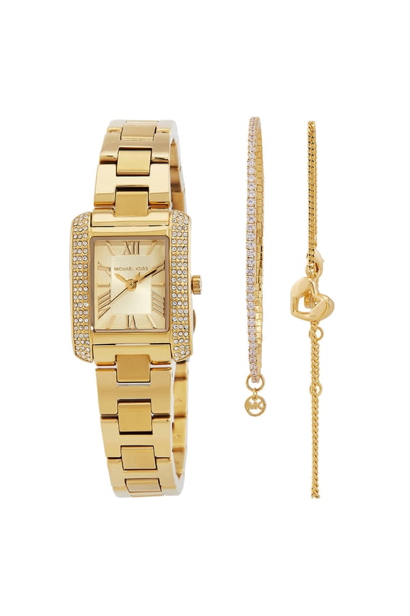 Emery Quartz Gold Dial Ladies Watch and Bracelets Gift Set MK7510SET