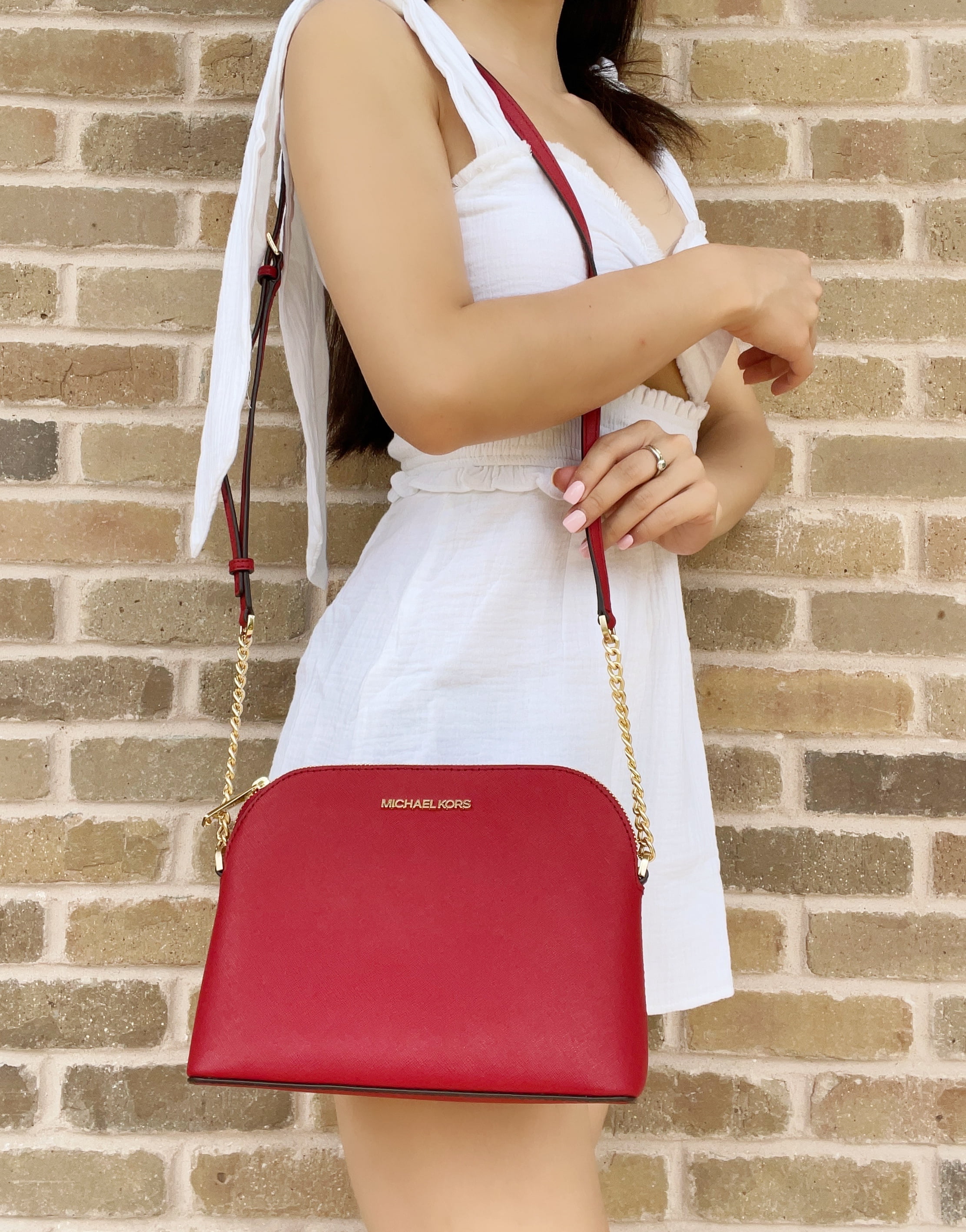 Michael Kors Emmy Cindy Dome Medium Top Zip Crossbody Saffiano Leather Red in Nepal at NPR 0 Rating 5