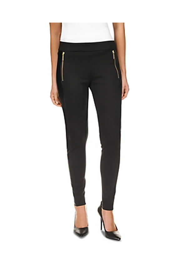 Faux Leather Detail Leggings, Black, Medium