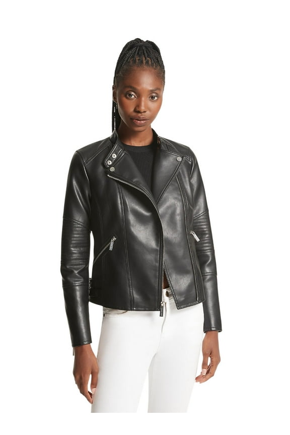 Michael Kors Faux Leather Moto Jacket Coat Black S Nwt $350
