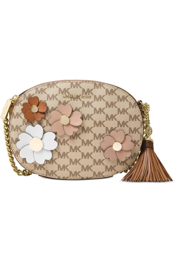 Flora Appliqu Ginny Medium Messenger Signature Bag, Natural/Luggage