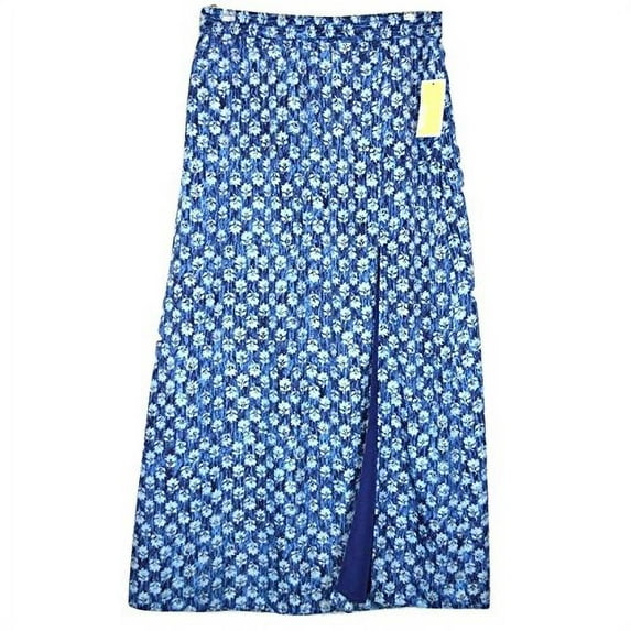 Michael Kors Front Slit Lakheri Leaf Print Maxi Skirt, Heritage Blue (Small)