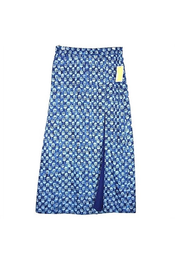 Front Slit Lakheri Leaf Print Maxi Skirt, Heritage Blue (X-Small)