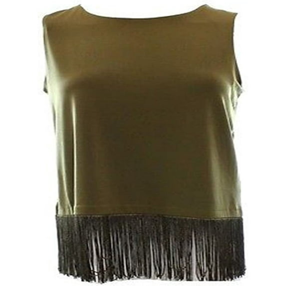 Michael Kors GREEN OLIVE Women's Matte Jersey Fringe Blouse Top, US Medium