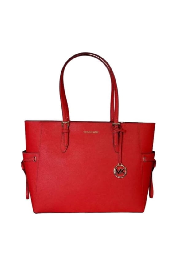 Gilly Drawstring Large Top Zip Tote Bright Red Saffiano Leather
