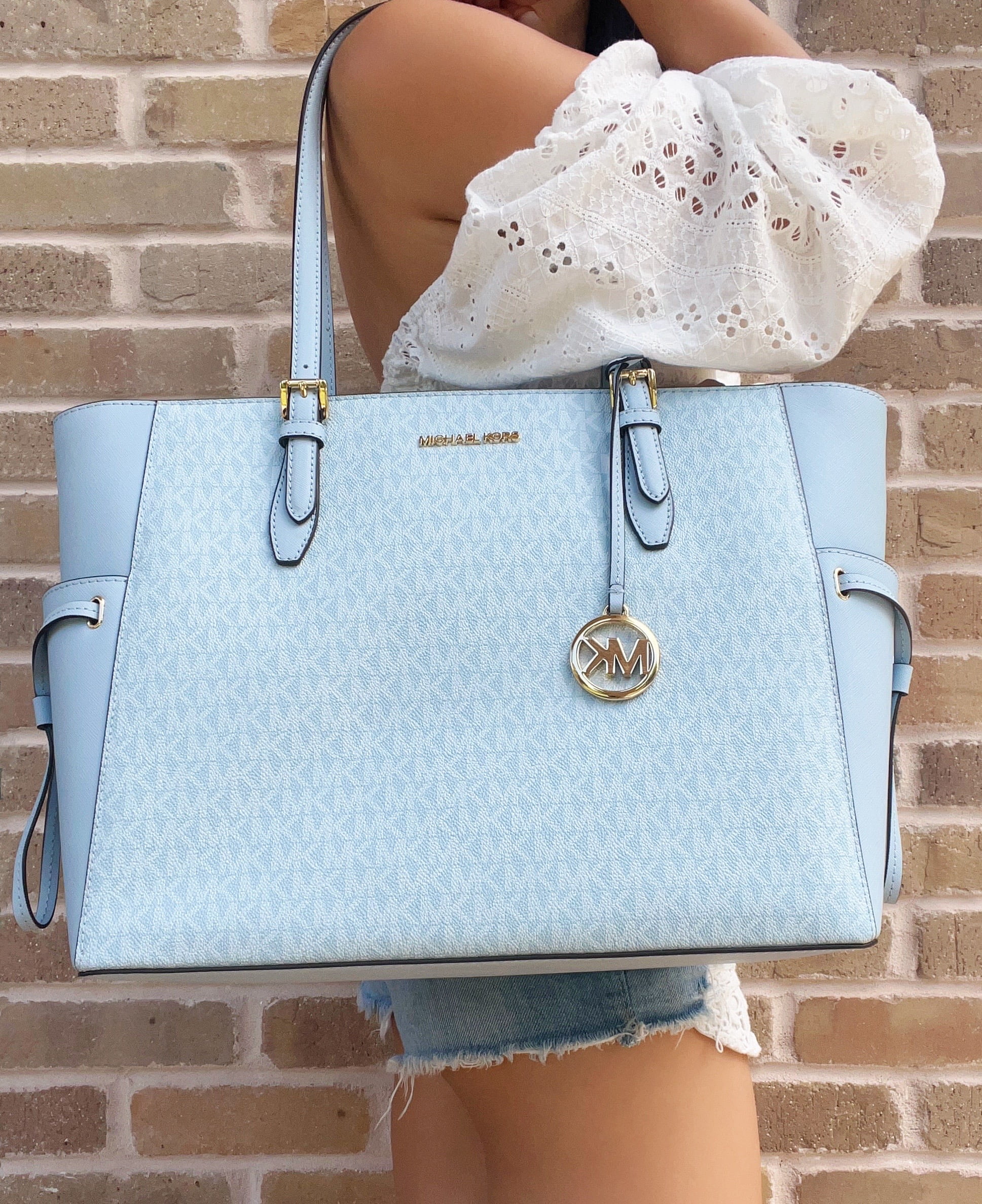 Michael Kors Gilly Large Drawstring Top Zip Tote Pale Ocean Blue