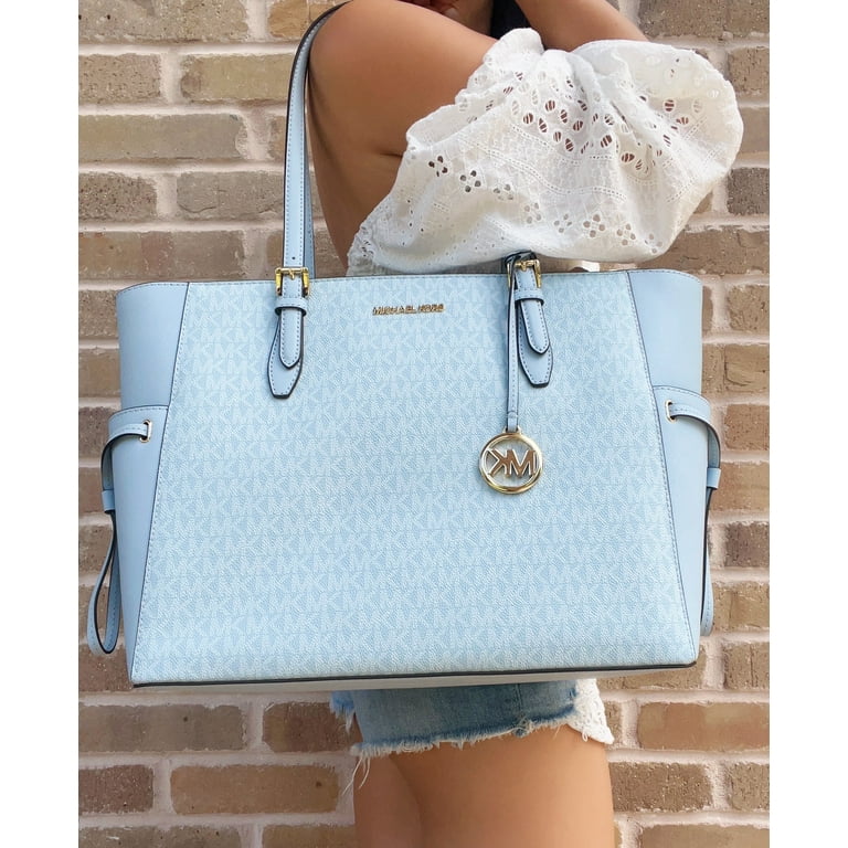 Michael Kors Bags | Michael Kors Gilly Large Drawstring Travel Leather Top Zip Tote Vista Blue | Color: Blue/Gold | Size: Large | Coachkors5's Closet