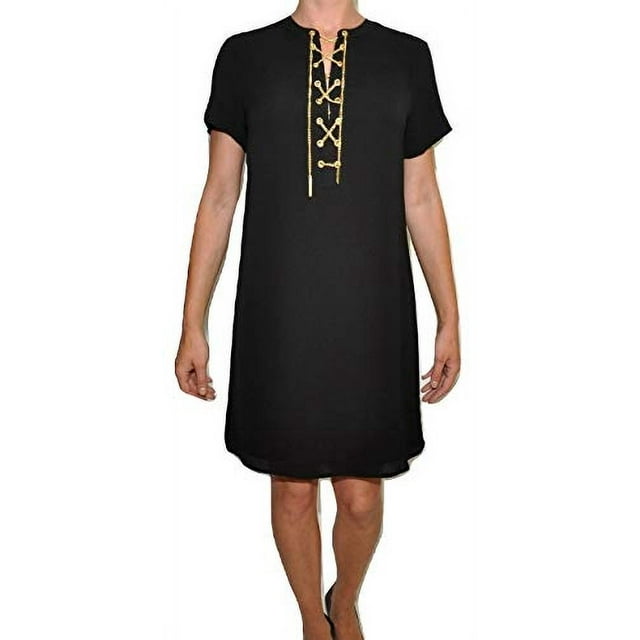Michael Kors Golden Chain Shift Dress Lined Short Tunic, Black (Medium)