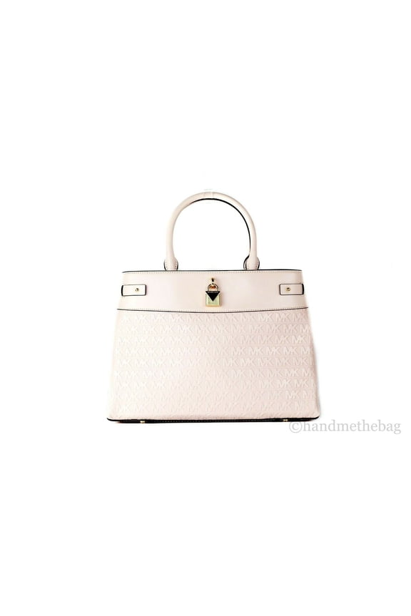 Gramercy Large Embossed Signature Leather Satchel Crossbody Handbag (Powder Blush)