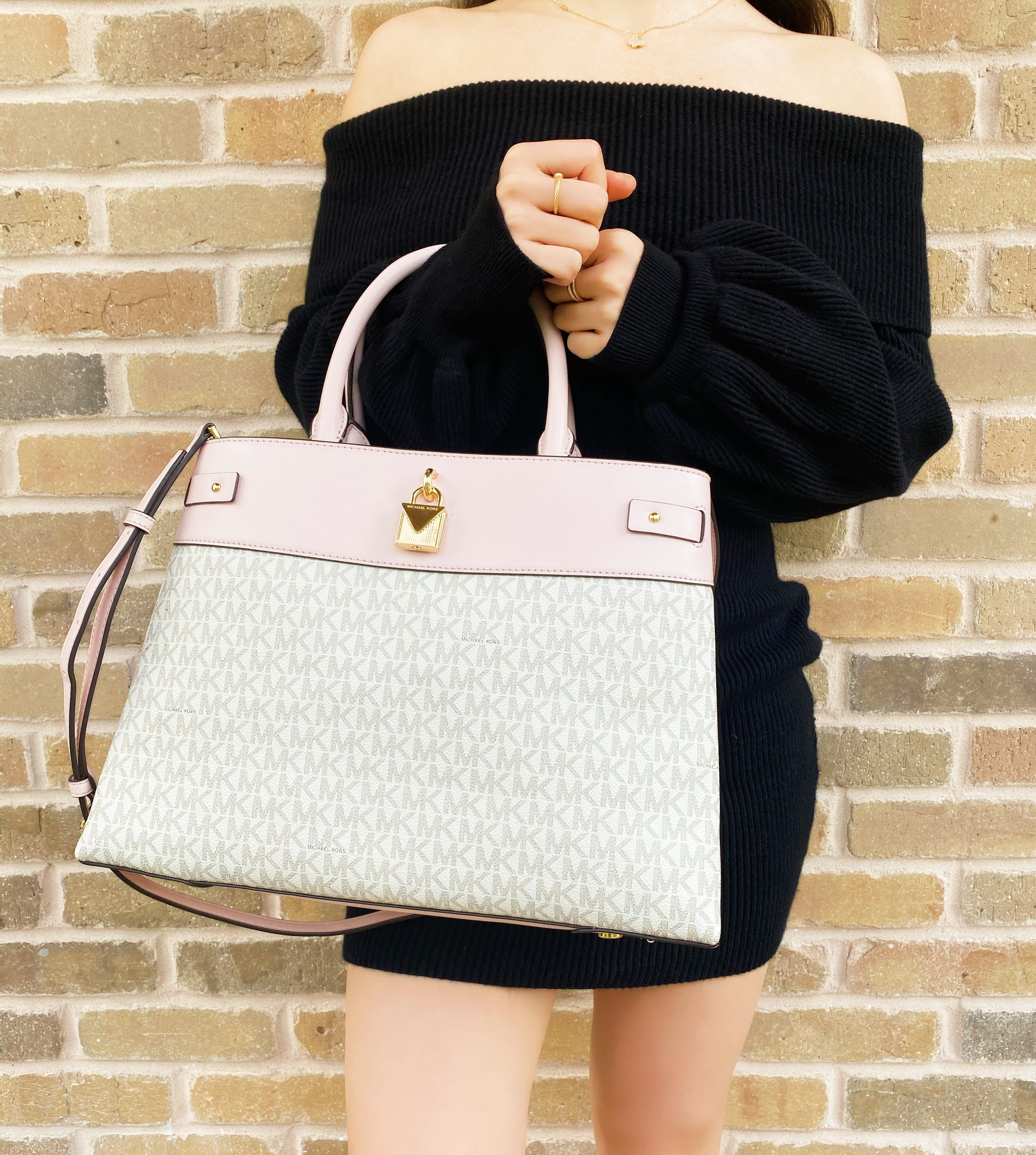 Michael Kors Gramercy Large Logo Leather Satchel Vanilla Powder Blush Pink Walmart