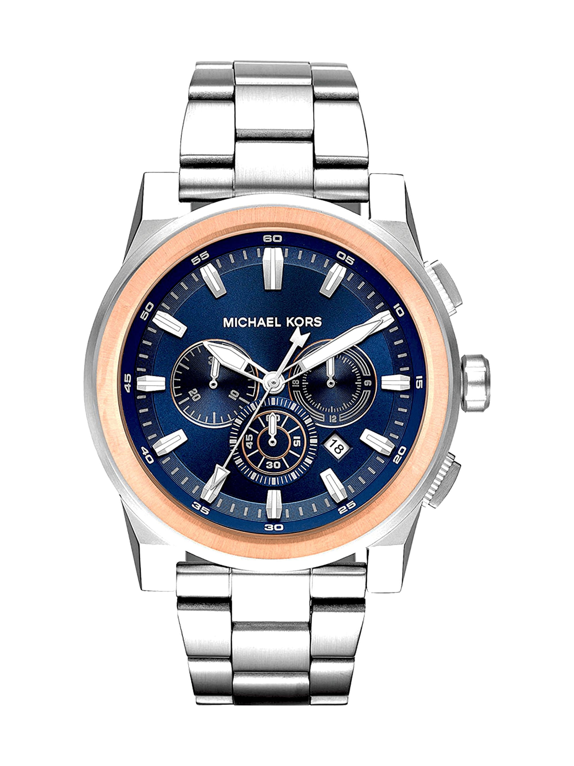 MICHAEL KORS Grayson 47mm Two Tone Steel Blue Dial Quartz Mens Watch MK8598