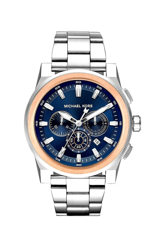 Grayson 47mm Two Tone Steel Blue Dial Quartz Mens Watch MK8598