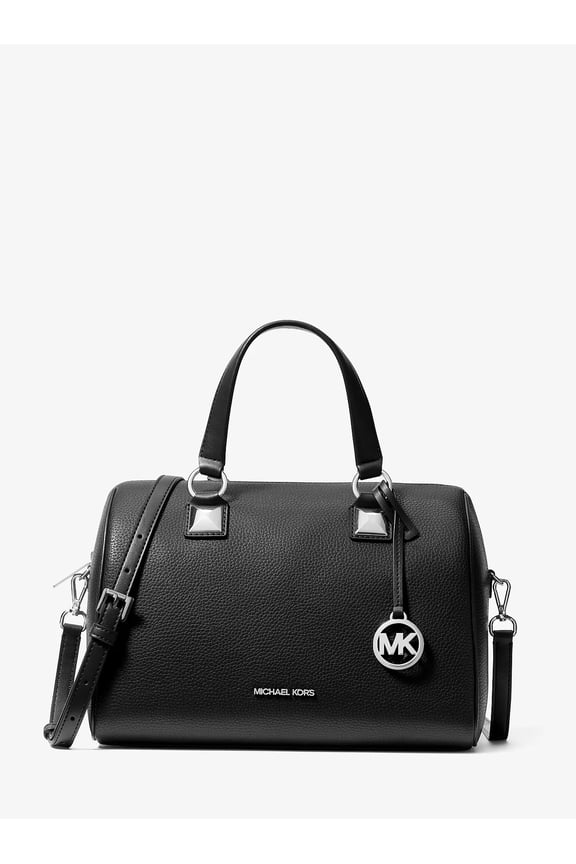 Grayson Medium Pebbled Leather Duffel Crossbody Bag  - Black