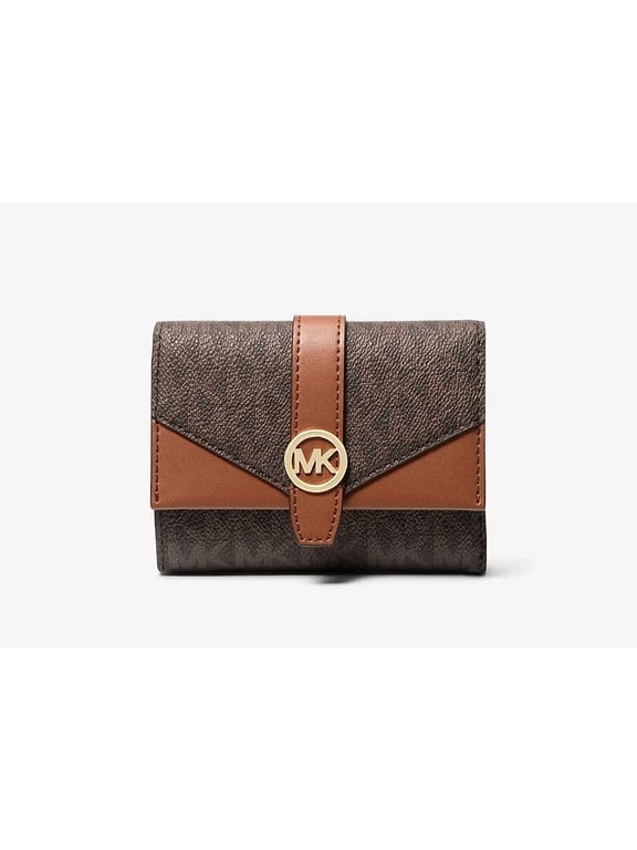 Greenwich Medium Envelope Trifold Wallet Signature Logo Brown