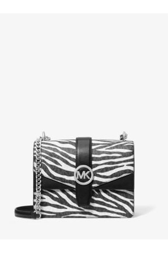 Greenwich Small Print Logo Crossbody Tote Chain Bag Black/White $498