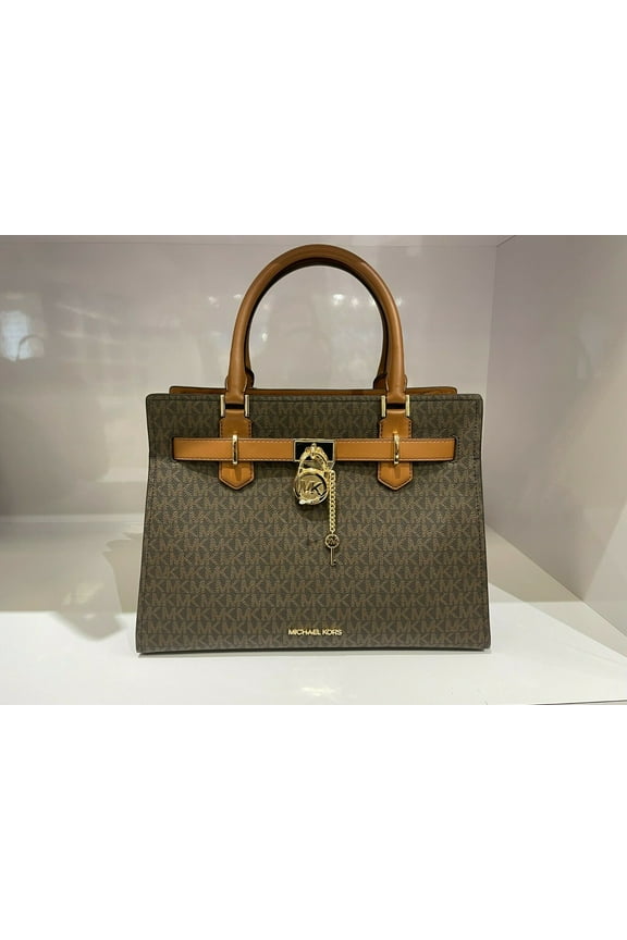 Hamilton Medium Satchel Key Lock Shoulder Bag In Signature Brown