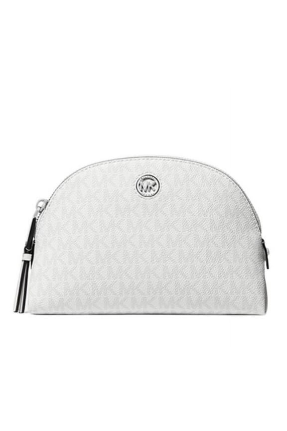 Heritage Womens Large Logo Travel Leather Zip Pouch Bag Optic White Alluminum