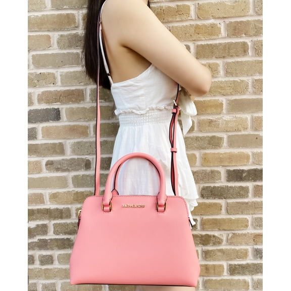 Michael Kors Idina Small Satchel Bag Grapefruit Pink Saffiano Leather