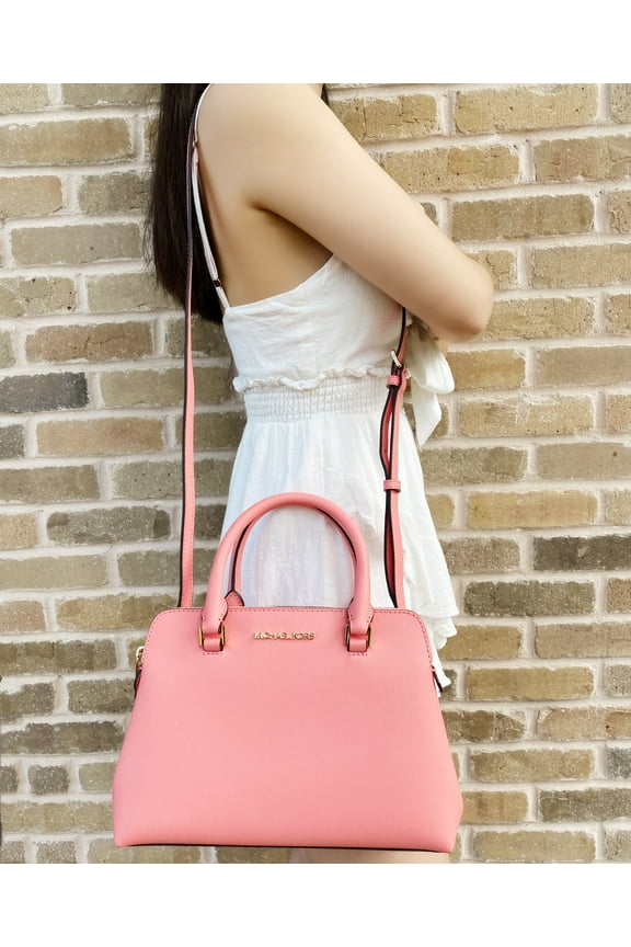 Idina Small Satchel Bag Grapefruit Pink Saffiano Leather