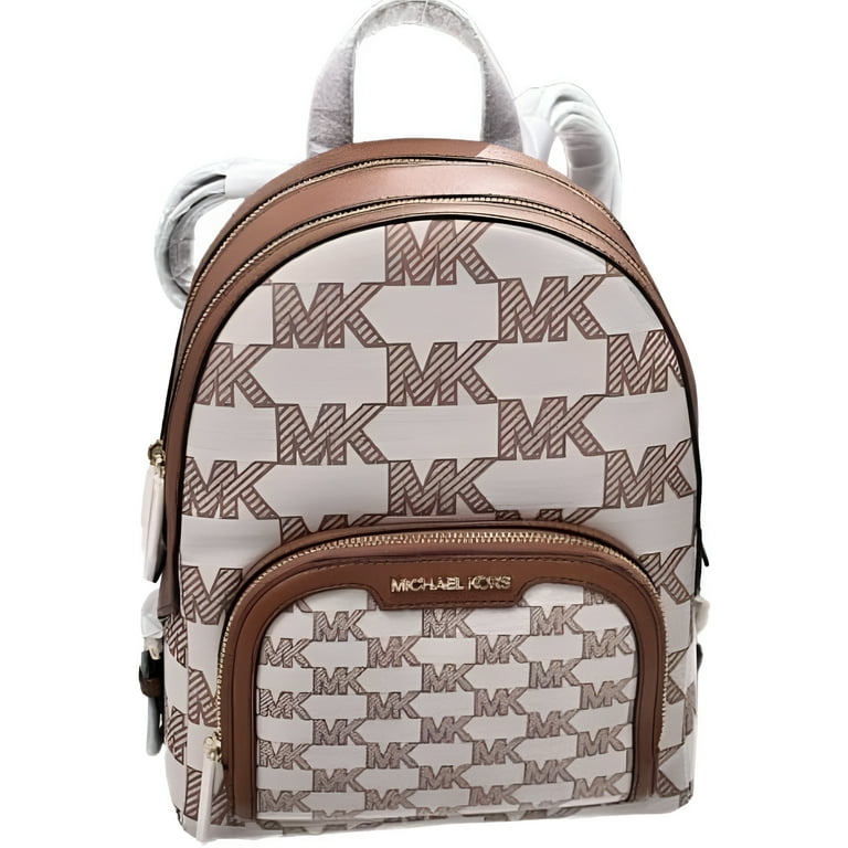 Michael Kors Signature Canvas Leather Jaycee Medium Backpack Bag with Zip Pocket Adjustable Straps in Luggage Walmart